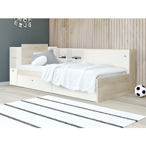 Canapé abatible 90 x 200 cm en color blanco + somier + colchón - ARMAND