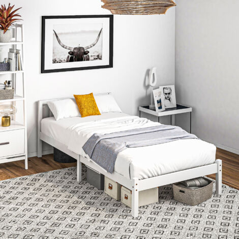 Cama 90x200 cm, estructura de cama 90x200 cm, cama individual de madera, cama para adultos, cama para adolescentes, espacio de almacenamiento debajo de la cama, para dormitorio, habitación de invitado