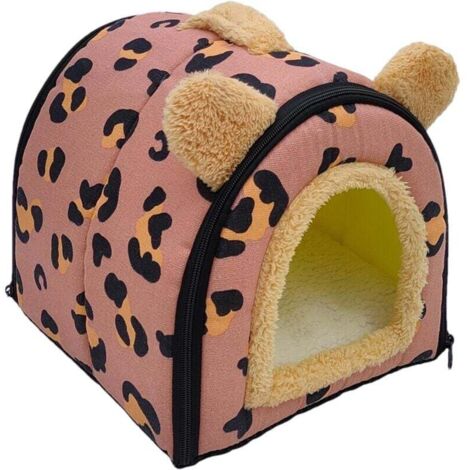 Cama acogedora de forro polar para animales pequeños con cojín extraíble, casa para conejillos de indias, gatitos, cobayas y conejos, color rojo