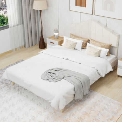 Cama Adulto 160×200 cm – Marco de cama con cabecero – Beige – Sin somier tapizado ni colchón