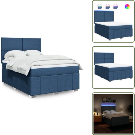 Cama ajustable - vidaXL Cama box spring con colchón tela azul 160x200 cm - Cama con cabecero
