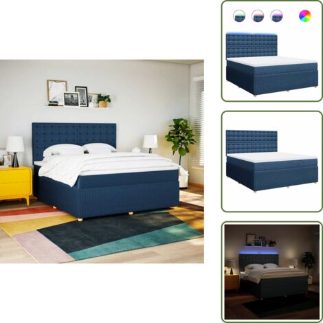 Cama ajustable - vidaXL Cama box spring con colchón tela azul 180x200 cm - Cama con cabecero