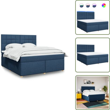 Cama ajustable - vidaXL Cama box spring con colchón tela azul 180x200 cm - Cama con cabecero