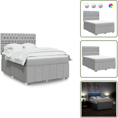 Cama ajustable - vidaXL Cama box spring con colchón tela gris claro 160x200 cm - Cama con cabecero