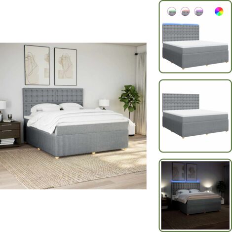 Cama ajustable - vidaXL Cama box spring con colchón tela gris claro 180x200 cm - Cama con cabecero
