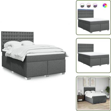 Cama ajustable - vidaXL Cama box spring con colchón tela gris oscuro 140x200 cm - Cama con cabecero