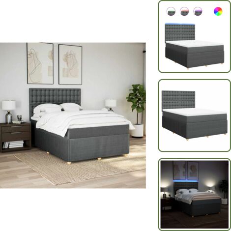 Cama ajustable - vidaXL Cama box spring con colchón tela gris oscuro 160x200 cm - Cama con cabecero