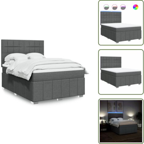 Cama ajustable - vidaXL Cama box spring con colchón tela gris oscuro 160x200 cm - Cama con cabecero
