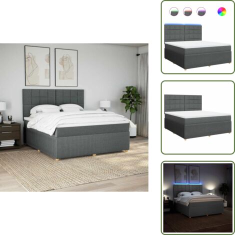 Cama ajustable - vidaXL Cama box spring con colchón tela gris oscuro 180x200 cm - Cama con cabecero