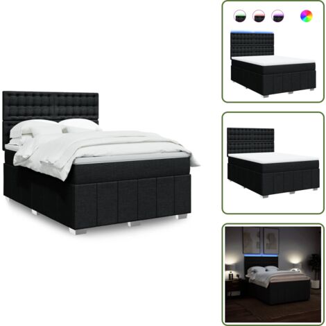 Cama ajustable - vidaXL Cama box spring con colchón tela negro 160x200 cm - Cama con cabecero