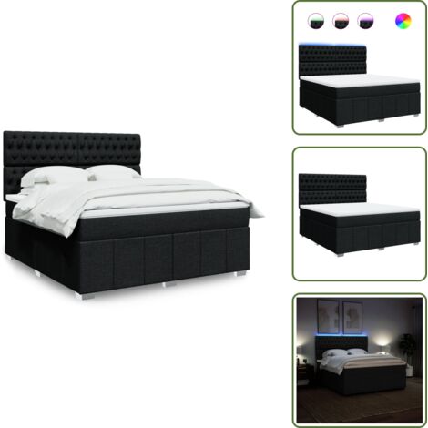 Cama ajustable - vidaXL Cama box spring con colchón tela negro 180x200 cm - Cama con cabecero