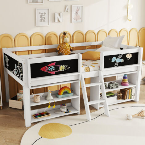 Cama Alta 90x200 Cm Estructura Pino Y Mdf Blanco