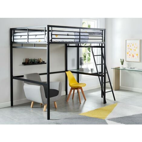 Cama alta CASUAL 140x190 cm - Plataforma para escritorio + color antracita + colchón - Venta-unica - Gris antracita