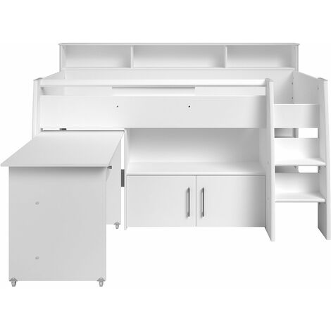 Cama alta combinada con escritorio y almacenaje - 90 x 200 - Blanco