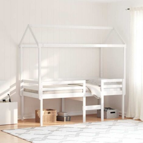 Cama alta con techo madera maciza de pino  80x200 cm