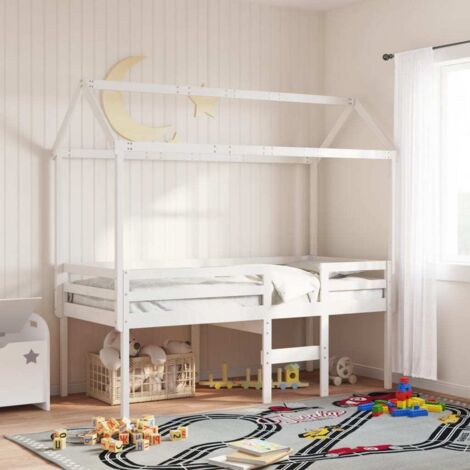 Cama alta con techo madera maciza pino blanca 75x190 cm vidaXL
