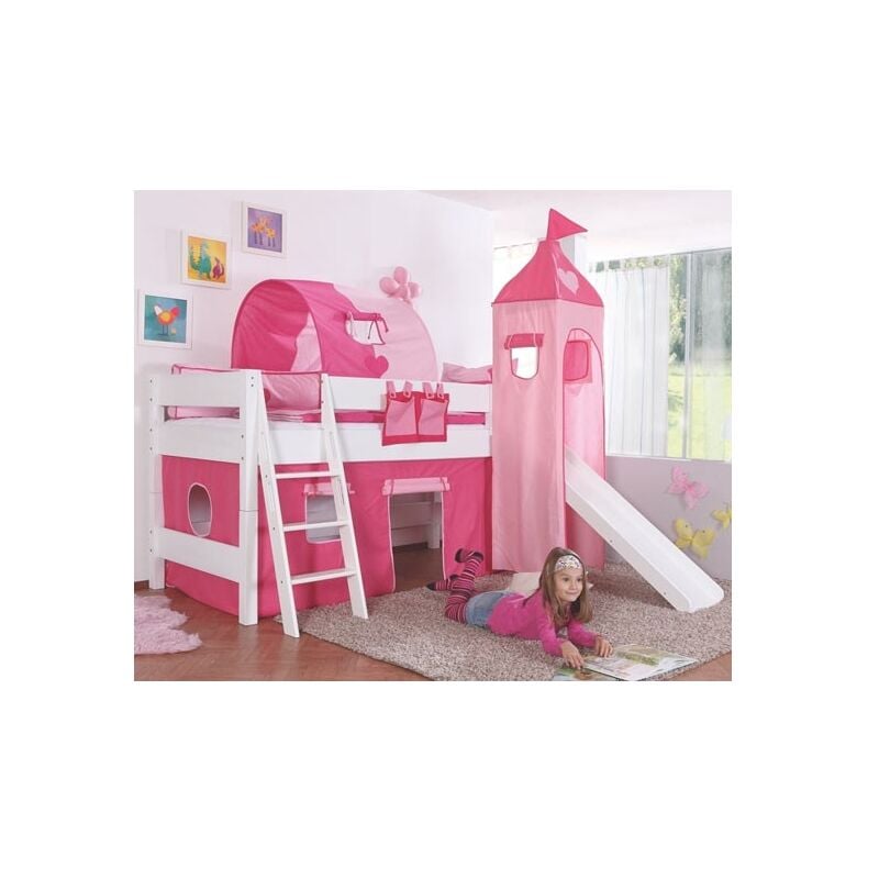 Befara - lit sureleve avec toboggan et tour casandra - Rose-pink
