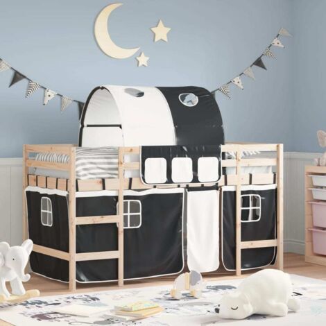 Cama alta niños con túnel madera pino blanco negro 80x200 cm vidaXL