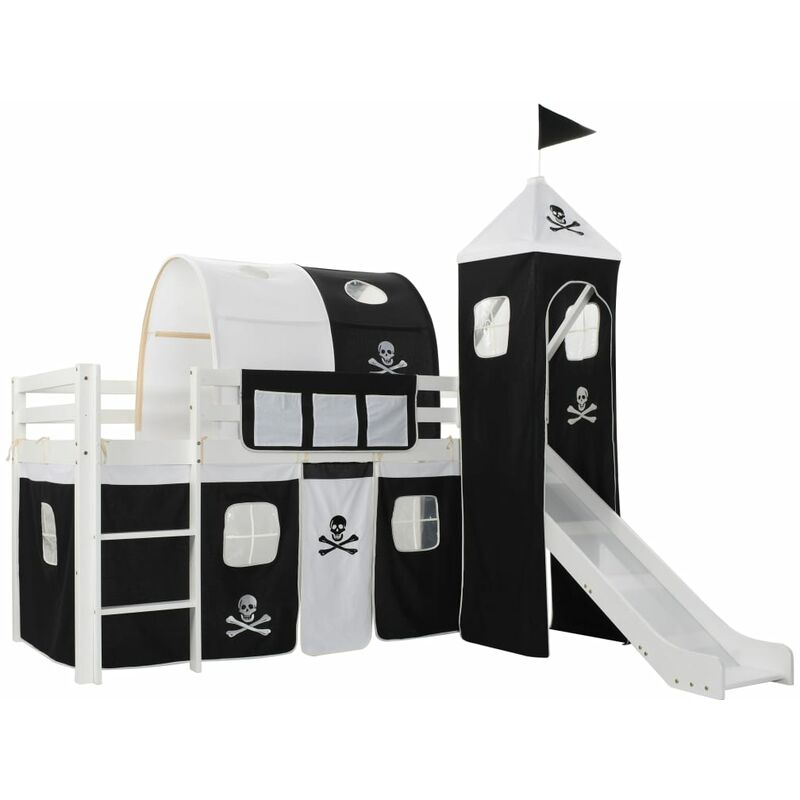 

Cama alta para ninos tobogan y escalera madera pino 97x208 cm