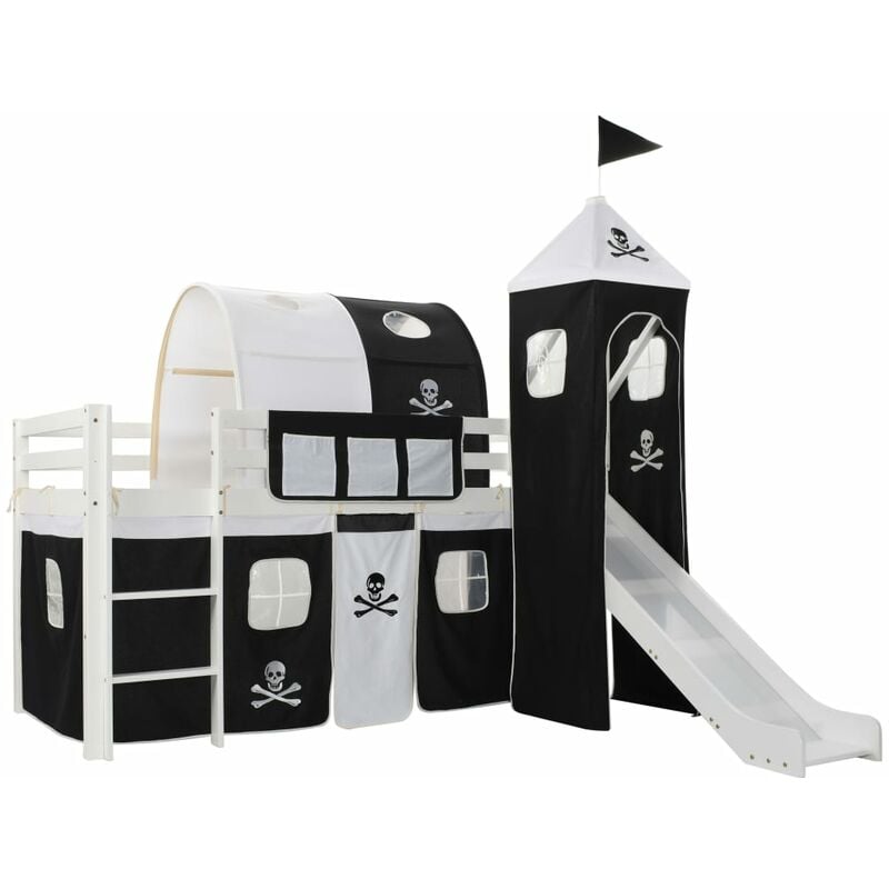 

Cama Alta para Niños Tobogán y Escalera Madera Pino 97x208 cm - Negro - Vidaxl
