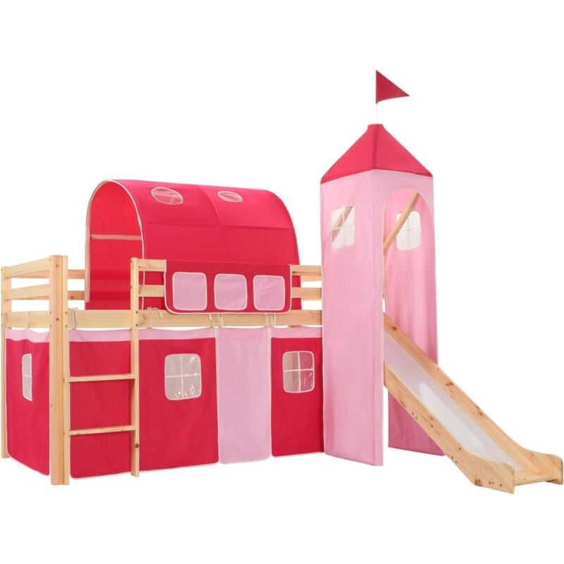 

Cama Alta para Niños Tobogán y Escalera Madera Pino 208x230 cm - Rosa - Vidaxl