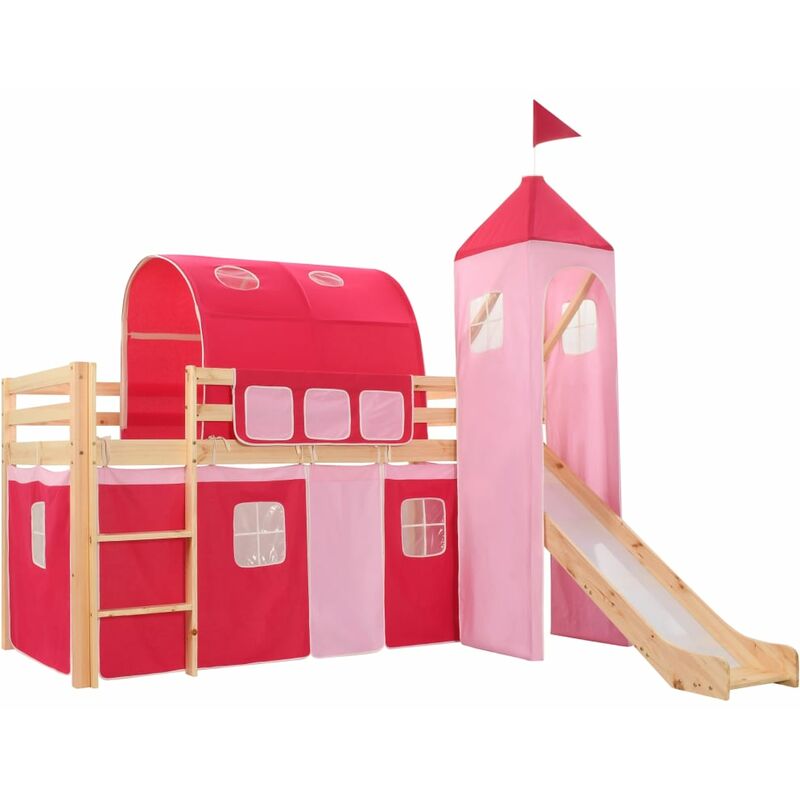 

Cama alta para niños tobogán y escalera madera pino 208x230 cm - Rosa