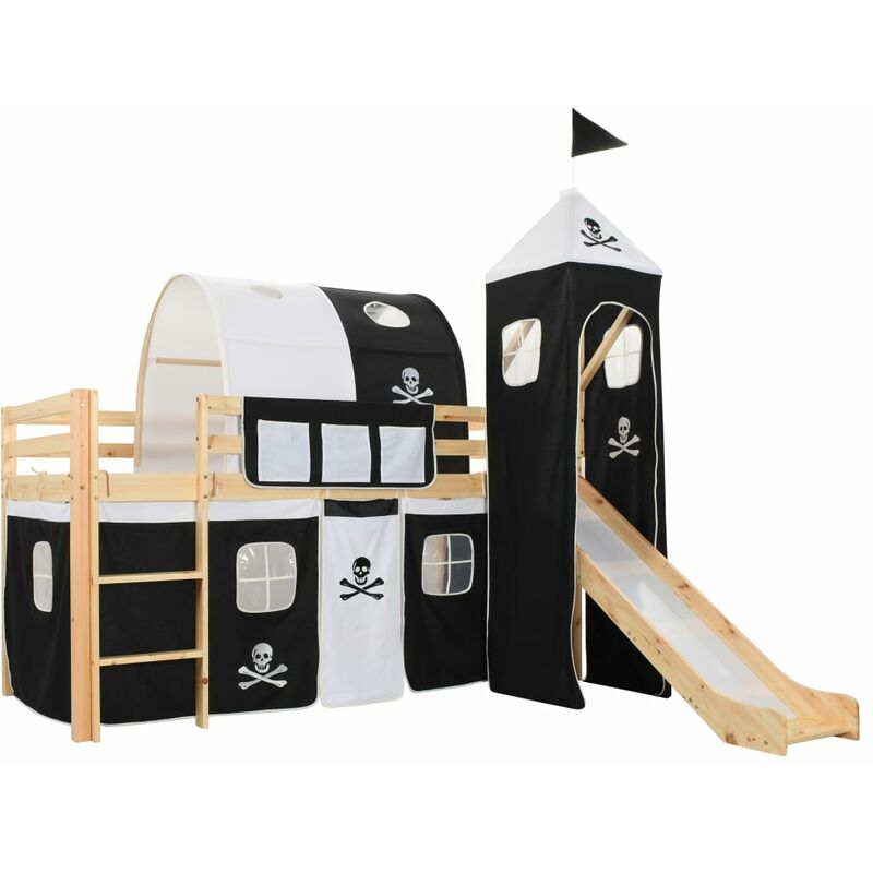 

Cama alta para niños tobogán y escalera madera pino 97x208 cm - Negro