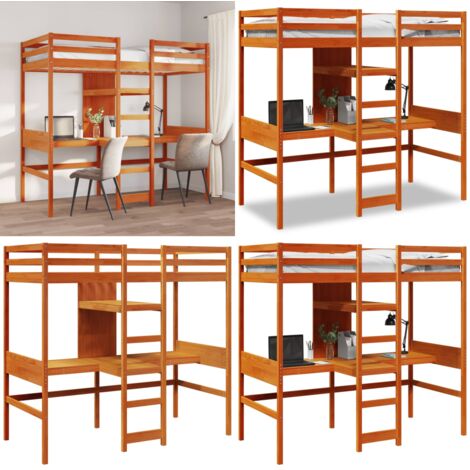 Cama alta sin colchón madera maciza pino marrón cera 90x190 cm - Cama sin colchón - Cama de madera