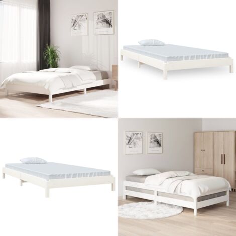 Cama apilable de madera pino maciza blanca 100x200 cm - Cama de madera - Cama de pino