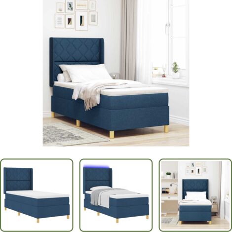 Cama azul -  Cama tipo Box Spring con colchón Azul 140 x 200 cm tela