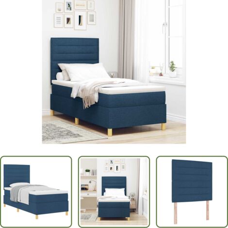 Cama Azul -  Cama tipo Box Spring con colchón Azul 80 x 200 cm tela