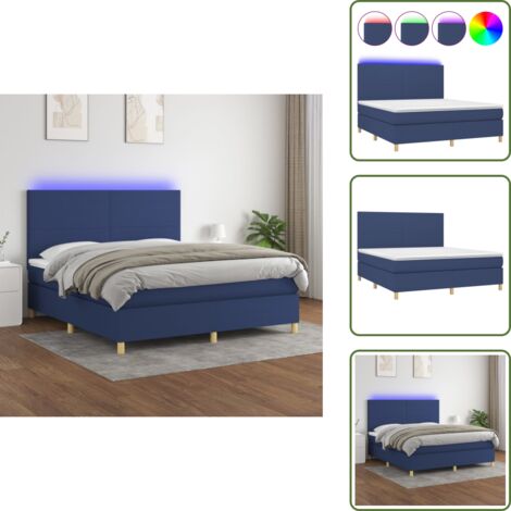 Cama azul - vidaXL Cama box spring colchón y luces LED tela azul 160x200 cm - Cama con cabecero ajustable