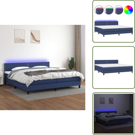 Cama azul - vidaXL Cama box spring colchón y luces LED tela azul 200x200 cm - Cama con cabecero ajustable