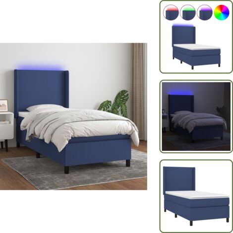 Cama azul - vidaXL Cama box spring colchón y luces LED tela azul 80x200 cm - Cama con cabecero ajustable