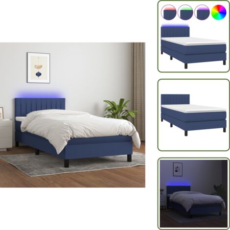 Cama azul - vidaXL Cama box spring colchón y luces LED tela azul 80x200 cm - Cama con cabecero ajustable