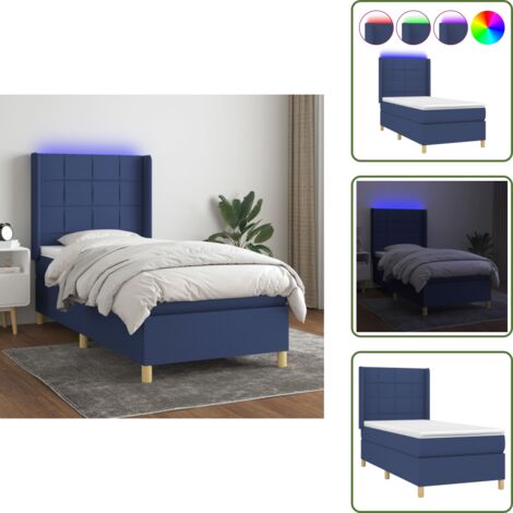 Cama azul - vidaXL Cama box spring colchón y luces LED tela azul 80x200 cm - Cama con cabecero ajustable