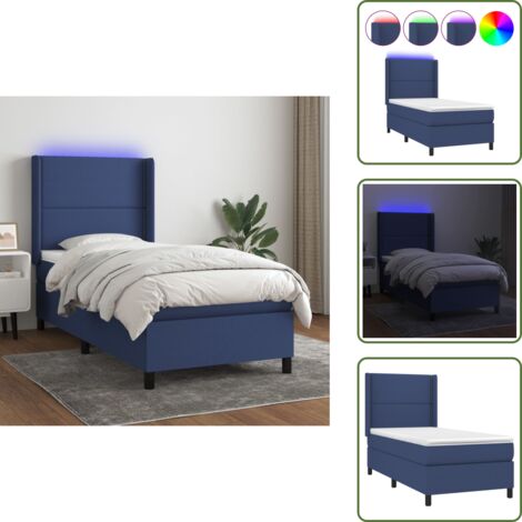 Cama azul - vidaXL Cama box spring colchón y luces LED tela azul 90x190 cm - Cama con cabecero ajustable