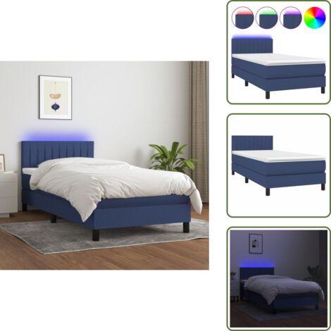 Cama azul - vidaXL Cama box spring colchón y luces LED tela azul 90x190 cm - Cama con cabecero ajustable