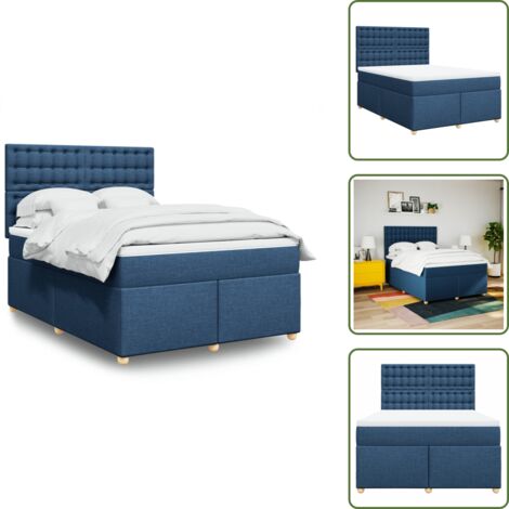 Cama azul - vidaXL Cama box spring con colchón tela azul 160x200 cm - Cama con cabecero ajustable