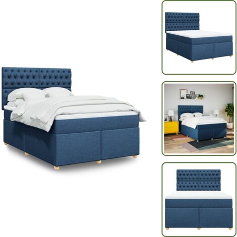 Cama azul - vidaXL Cama box spring con colchón tela azul 160x200 cm - Cama con cabecero ajustable