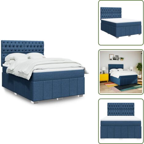 Cama azul - vidaXL Cama box spring con colchón tela azul 160x200 cm - Cama con cabecero ajustable