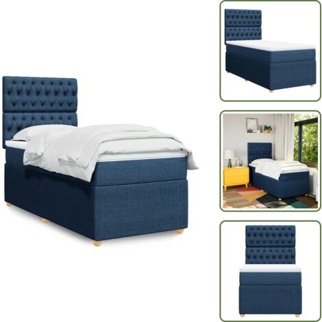 Cama azul - vidaXL Cama box spring con colchón tela azul 90x190 cm - Cama con cabecero