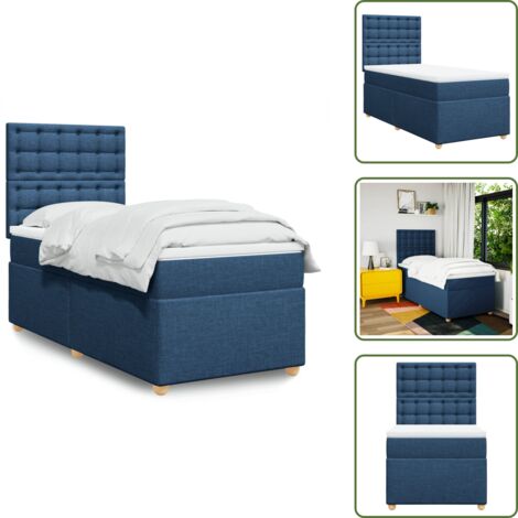 Cama azul - vidaXL Cama box spring con colchón tela azul 90x190 cm - Cama con cabecero ajustable