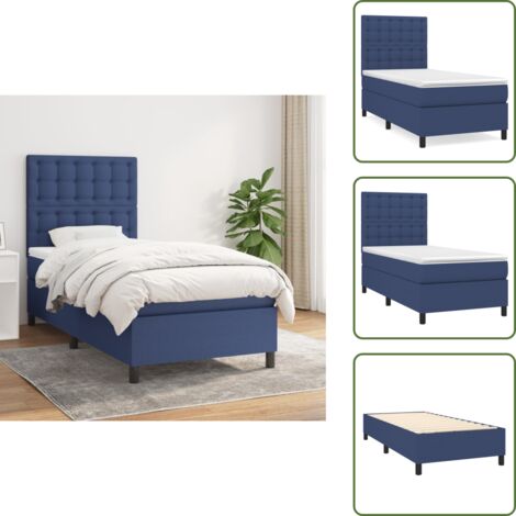 Cama azul - vidaXL Cama box spring con colchón tela azul 90x190 cm - Cama con cabecero ajustable