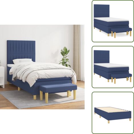 Cama azul - vidaXL Cama box spring con colchón tela azul 90x200 cm - Cama con cabecero ajustable