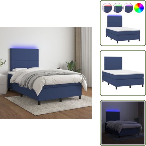 Cama azul - vidaXL Cama box spring con colchón y LED tela azul 120x200 cm - Cama con cabecero ajustable
