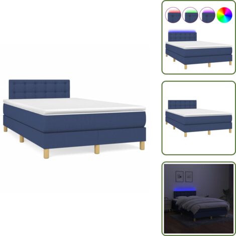 Cama azul - vidaXL Cama box spring con colchón y luces LED tela azul 120x190 cm - Cama con cabecero ajustable