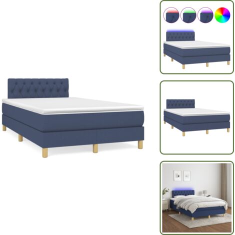 Cama azul - vidaXL Cama box spring con colchón y luces LED tela azul 120x190 cm - Cama con cabecero ajustable