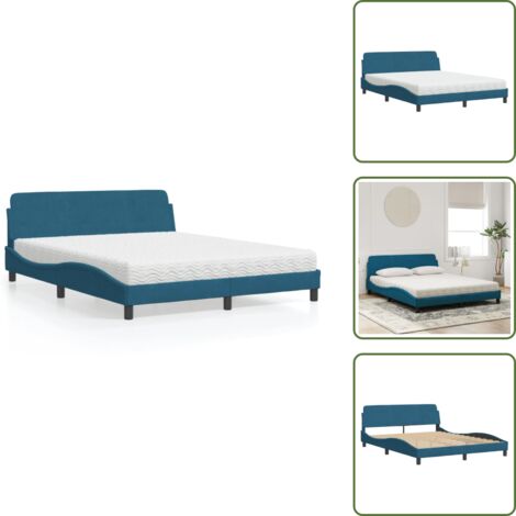 Cama azul - vidaXL Cama con colchón Dover terciopelo azul 160x200 cm - Cama con cabecero