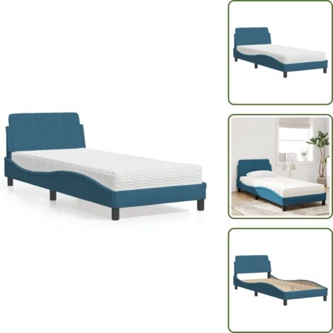 Cama azul - vidaXL Cama con colchón Dover terciopelo azul 90x190 cm - Cama con cabecero